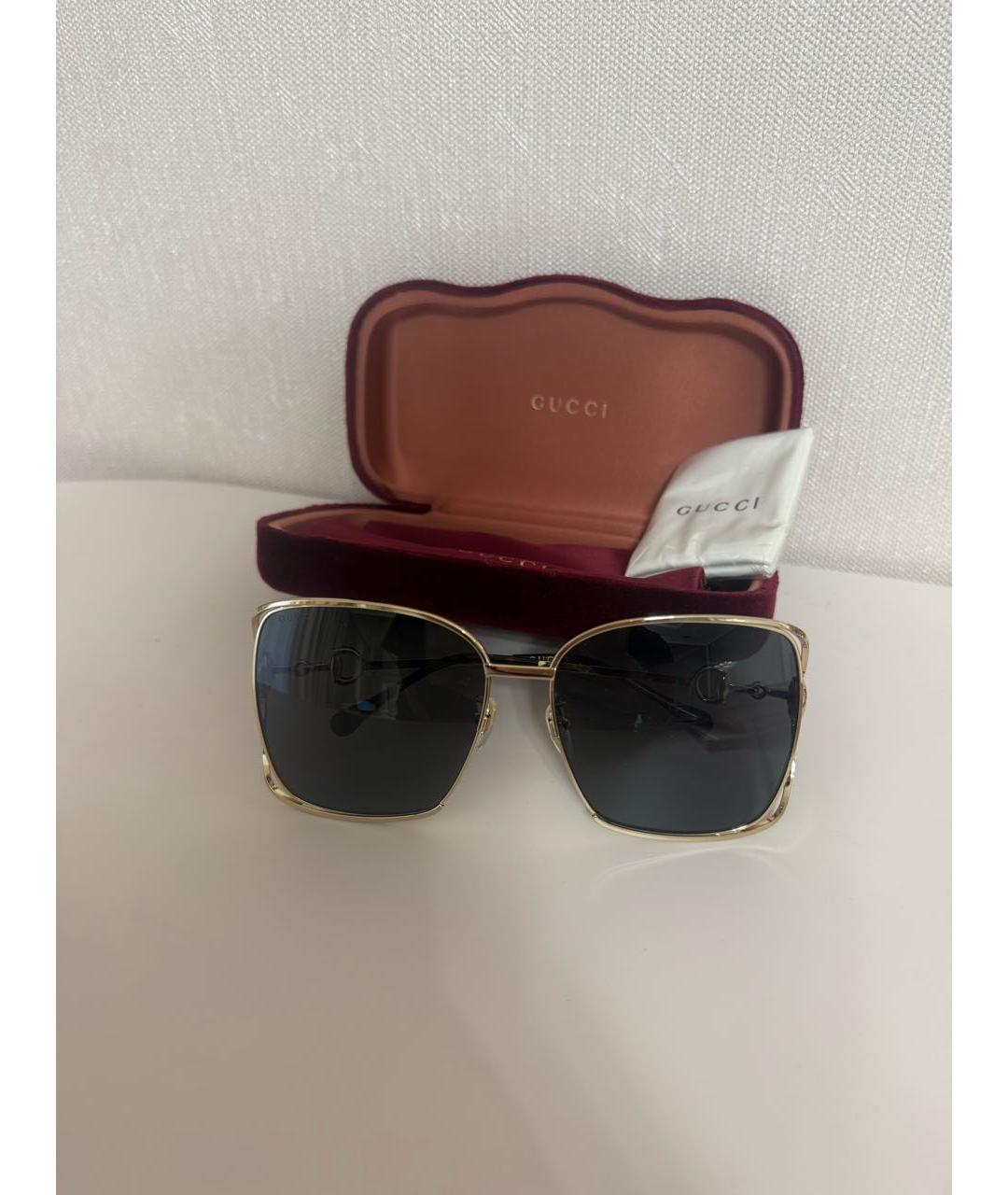 GUCCI Золотые металлические солнцезащитные очки, фото 4