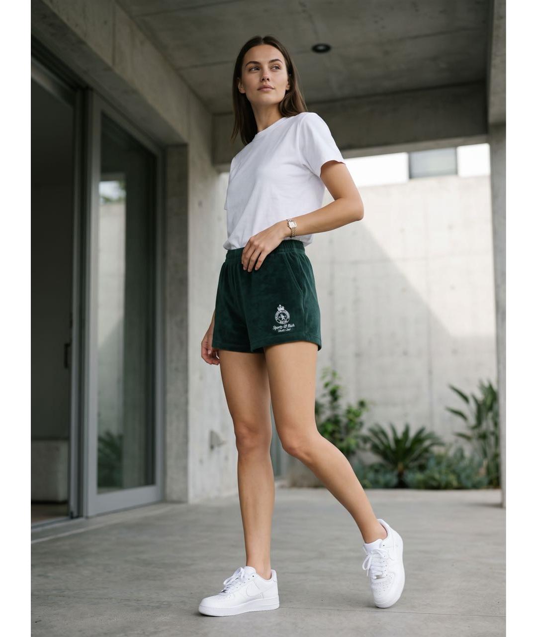 SPORTY AND RICH Зеленые хлопко-эластановые шорты, фото 8