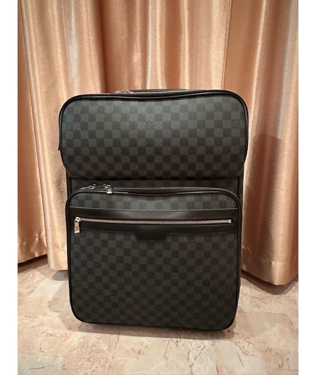 LOUIS VUITTON Антрацитовый кожаный чемодан, фото 6