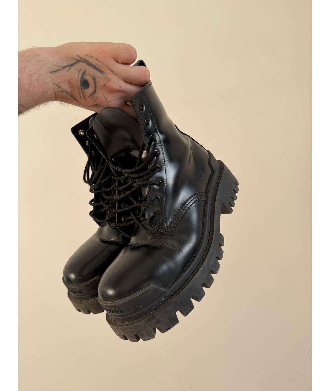 BALENCIAGA Черные кожаные ботинки, фото 3