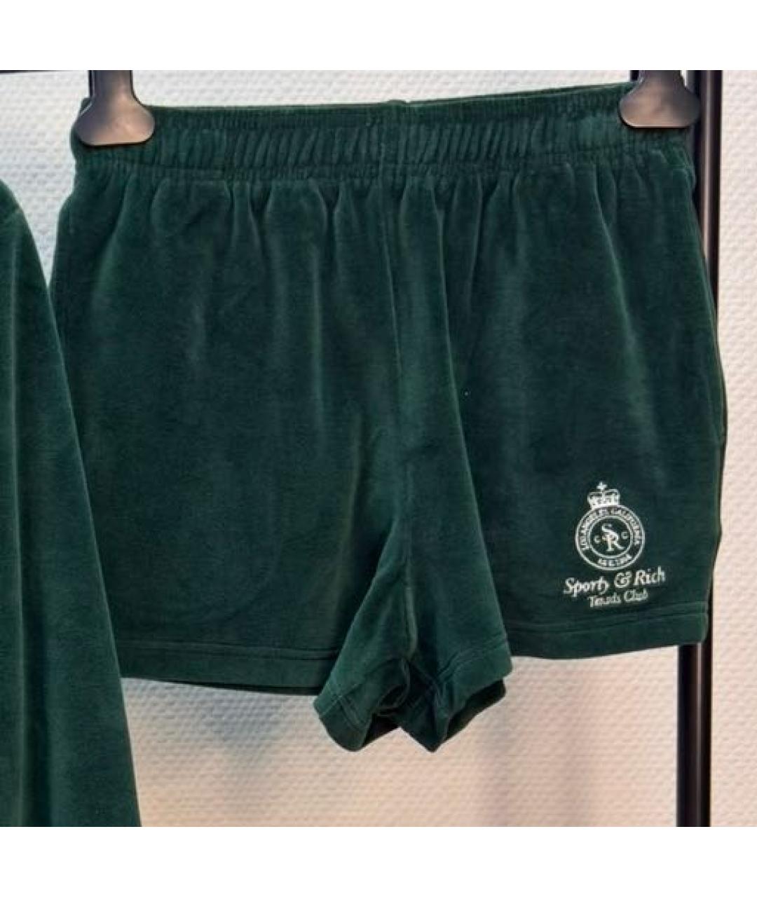 SPORTY AND RICH Зеленые хлопко-эластановые шорты, фото 2