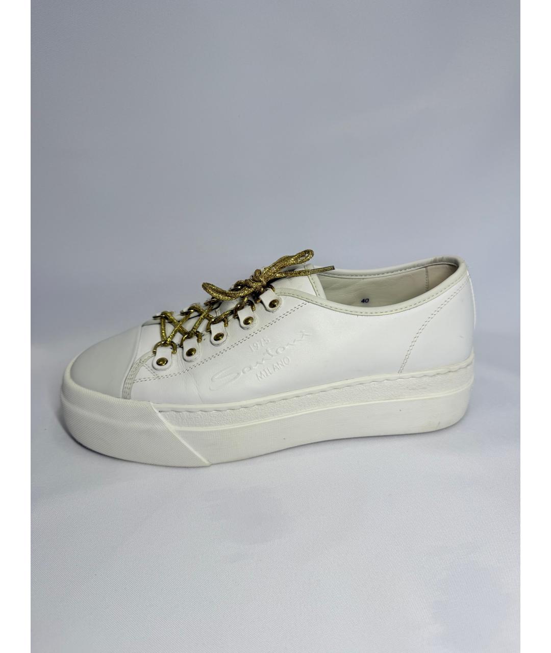 SANTONI Белые кожаные кеды, фото 4