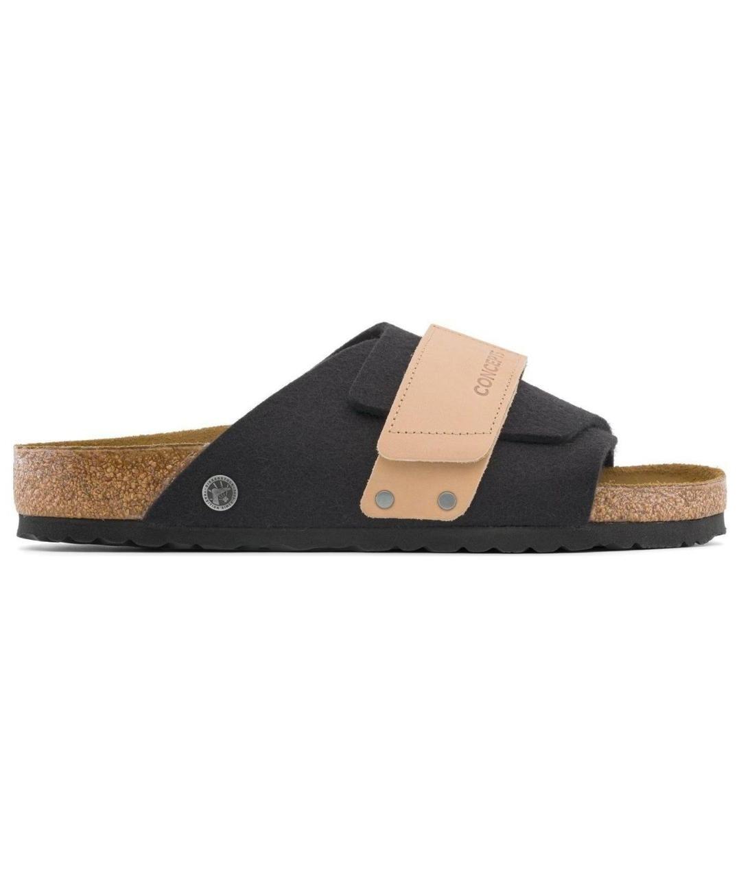 BIRKENSTOCK Черные кожаные шлепанцы, фото 1