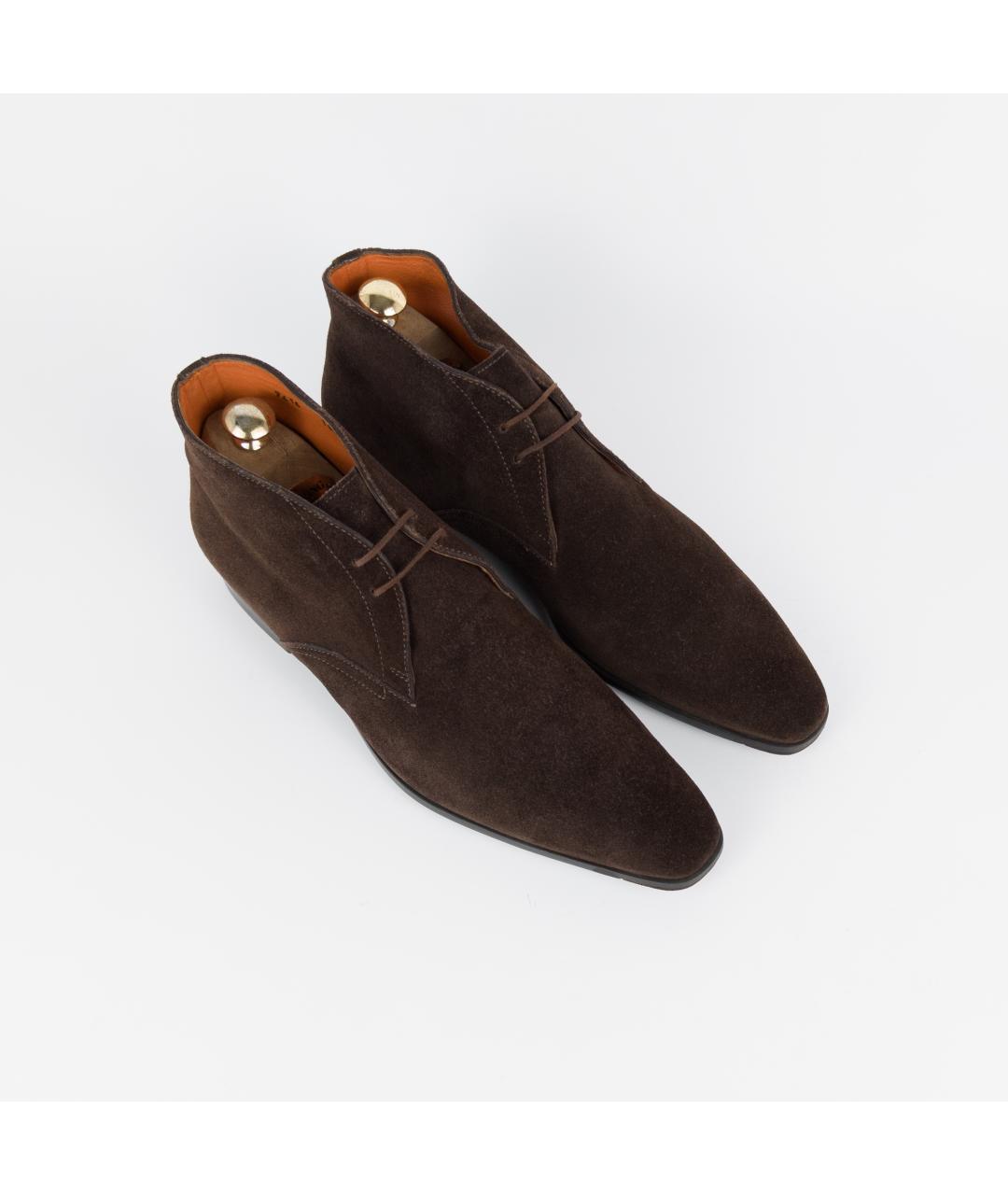 SANTONI Коричневые замшевые высокие ботинки, фото 3