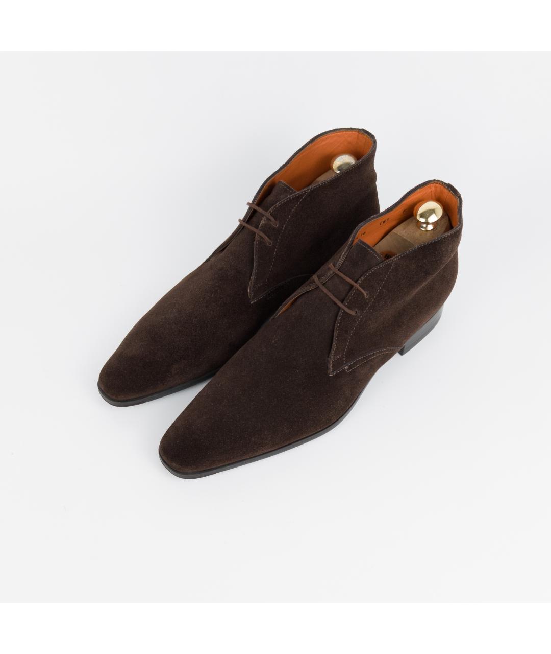 SANTONI Коричневые замшевые высокие ботинки, фото 7