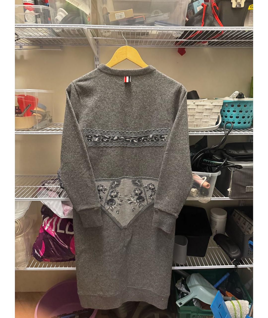 THOM BROWNE Антрацитовое шерстяное повседневное платье, фото 2
