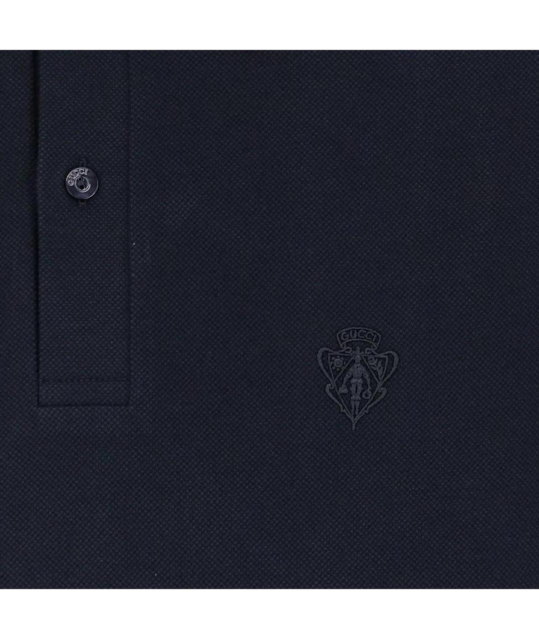 GUCCI Темно-синее хлопковое поло с коротким рукавом, фото 3