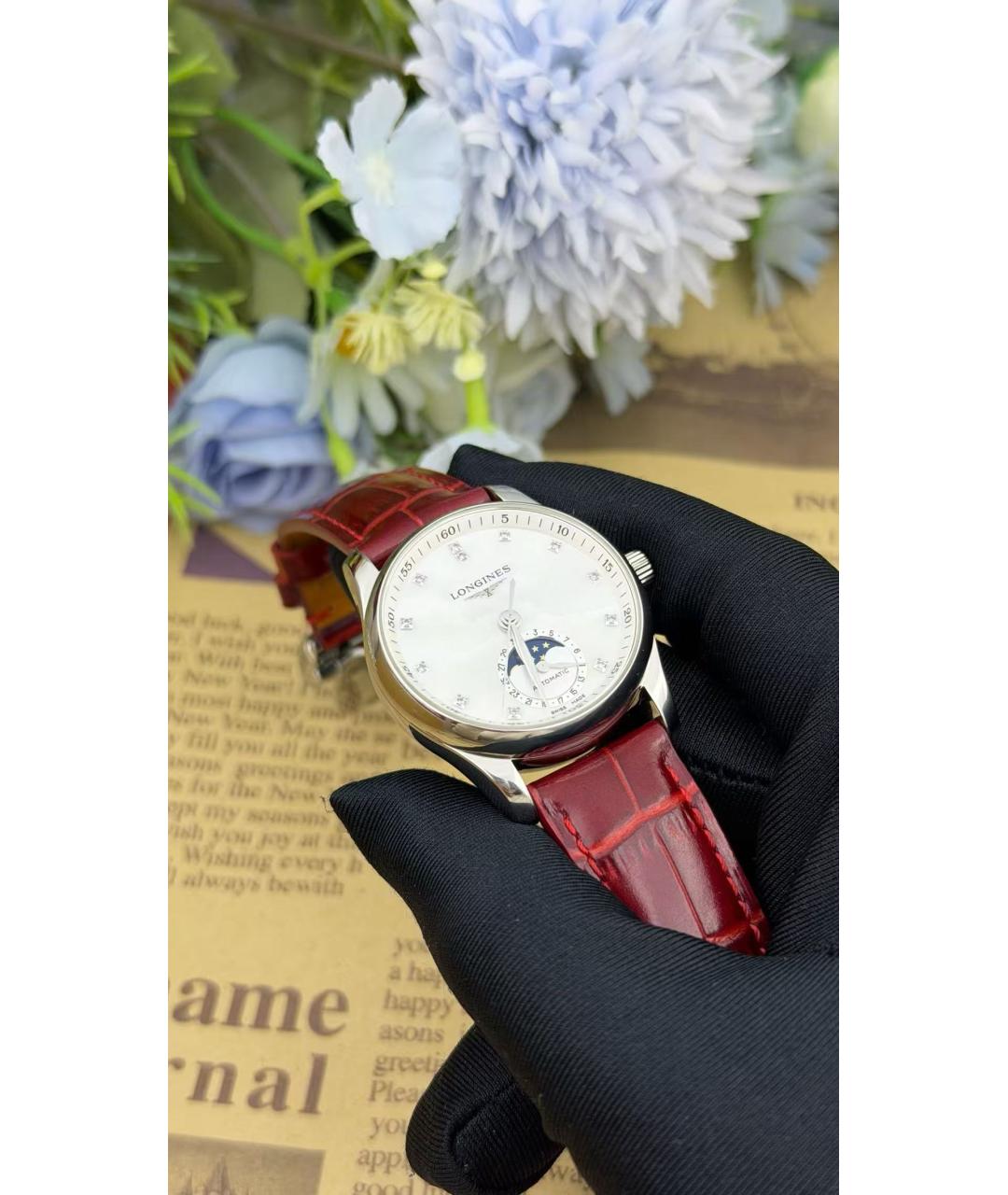 LONGINES Бордовые часы, фото 3
