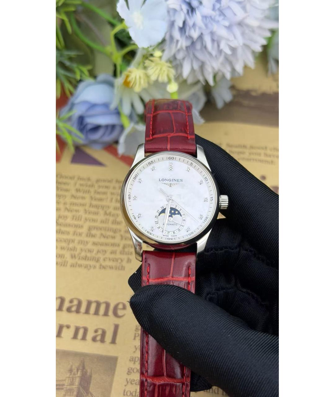 LONGINES Бордовые часы, фото 2