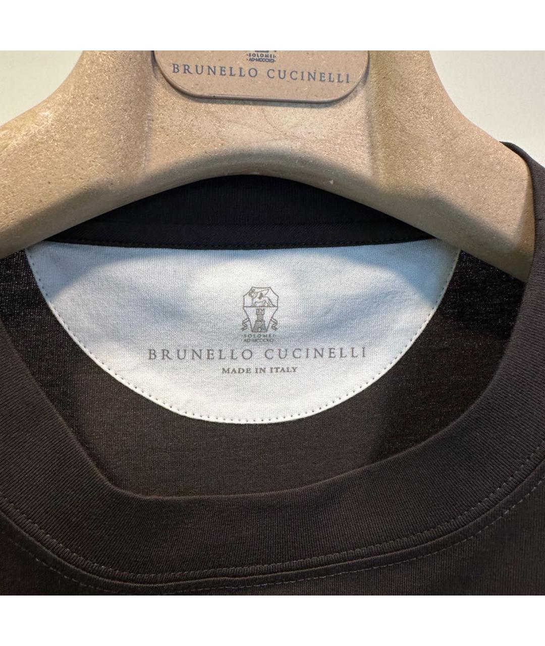 BRUNELLO CUCINELLI Коричневая хлопковая футболка, фото 3