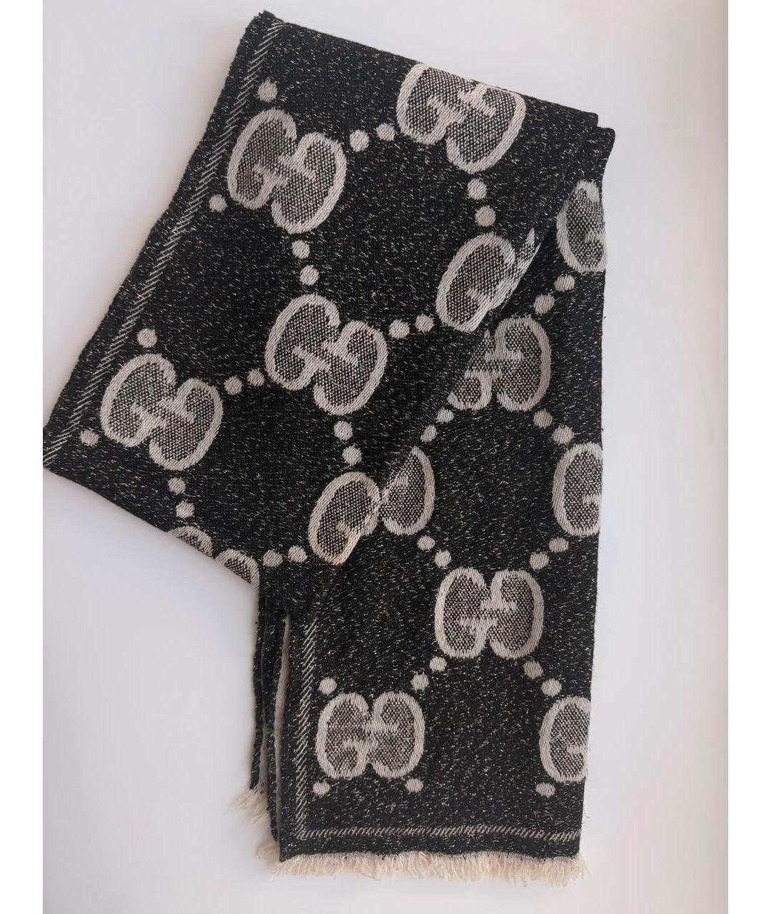 GUCCI Черный шерстяной шарф, фото 9