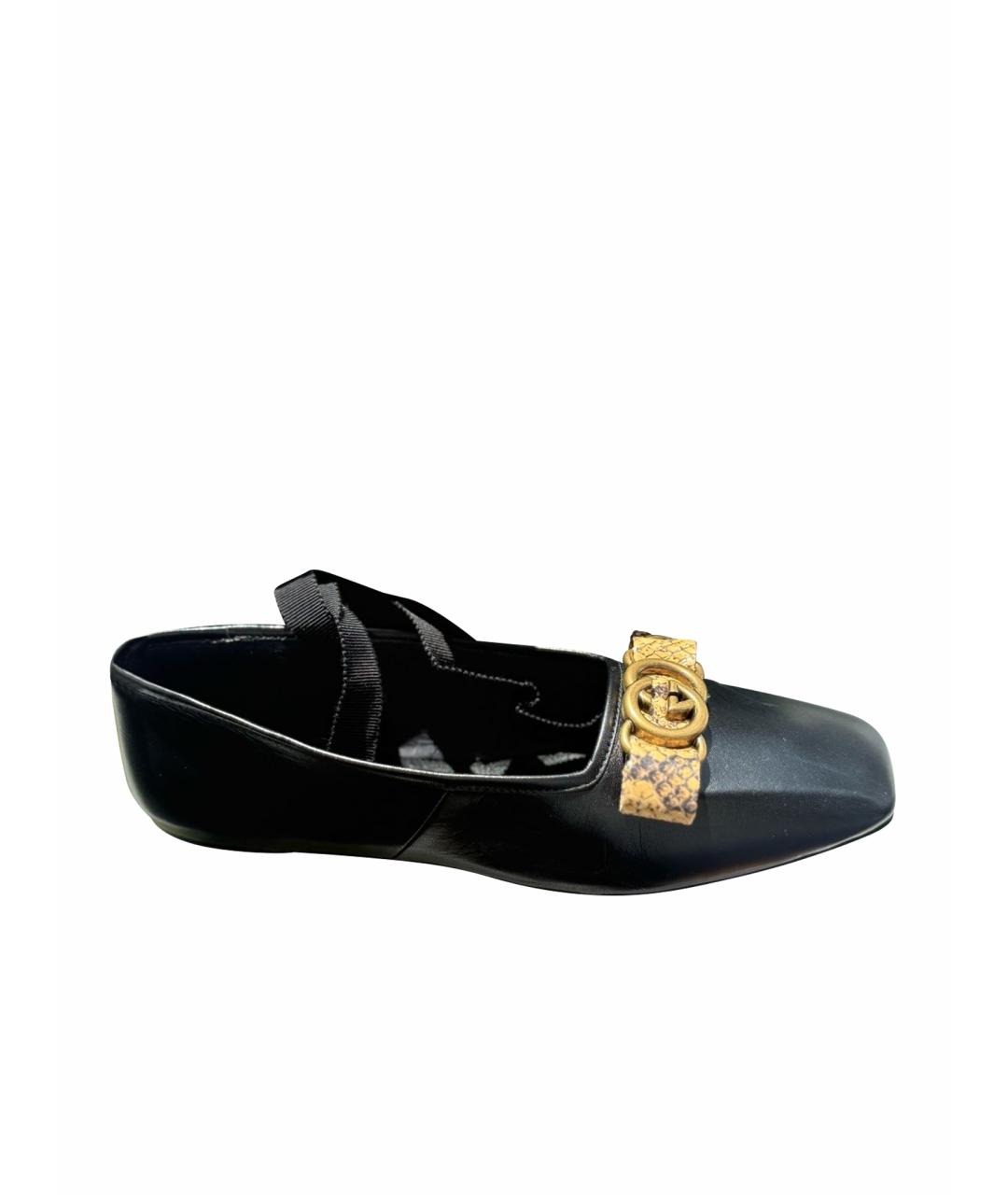 GUCCI Черные кожаные балетки, фото 1