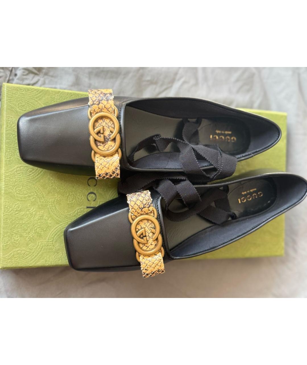 GUCCI Черные кожаные балетки, фото 2