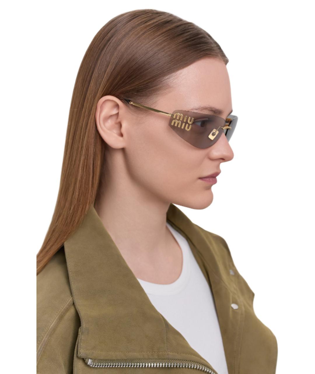 MIU MIU Золотые металлические солнцезащитные очки, фото 9