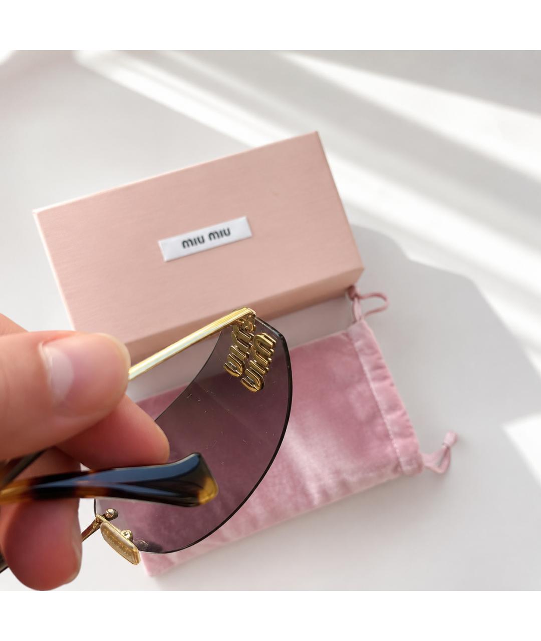 MIU MIU Золотые металлические солнцезащитные очки, фото 4