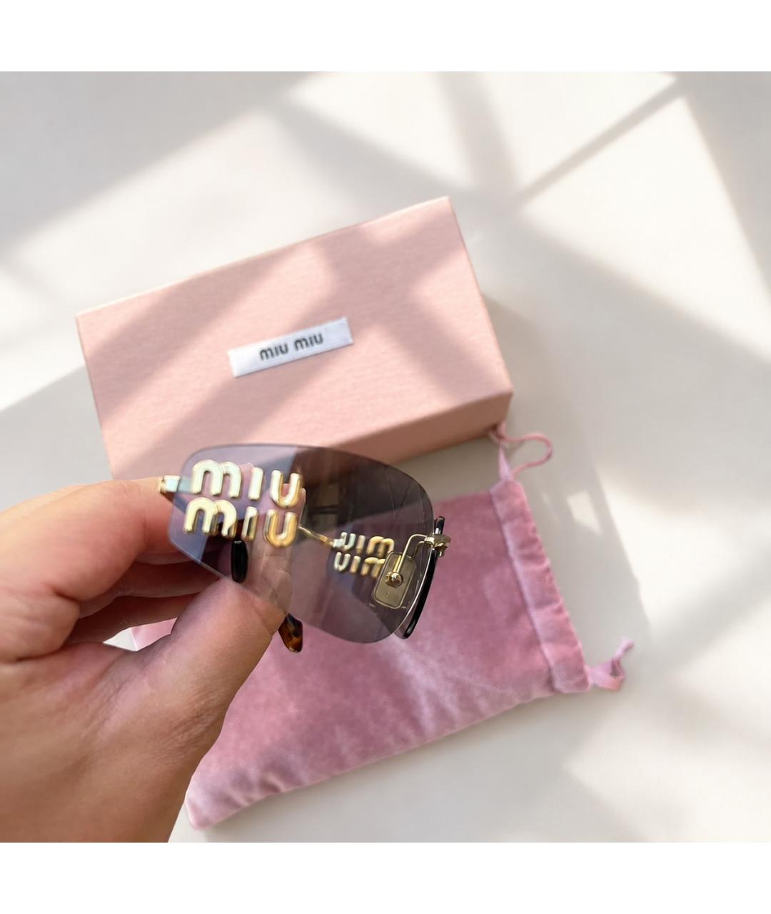 MIU MIU Золотые металлические солнцезащитные очки, фото 3
