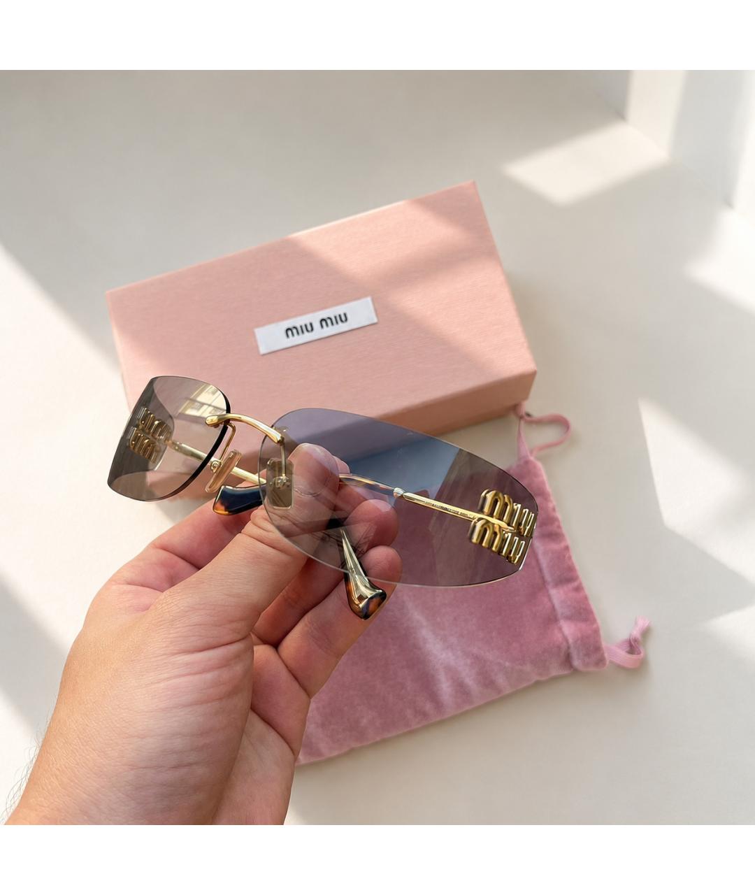 MIU MIU Золотые металлические солнцезащитные очки, фото 2