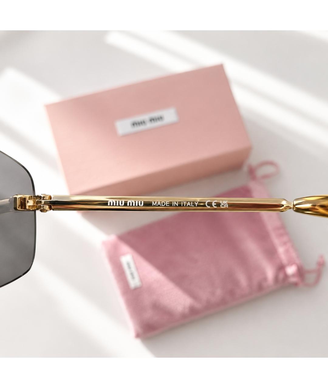 MIU MIU Золотые металлические солнцезащитные очки, фото 7