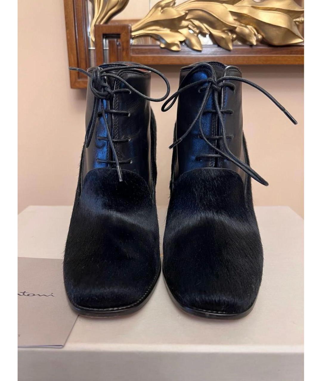 SANTONI Черные кожаные ботильоны, фото 2