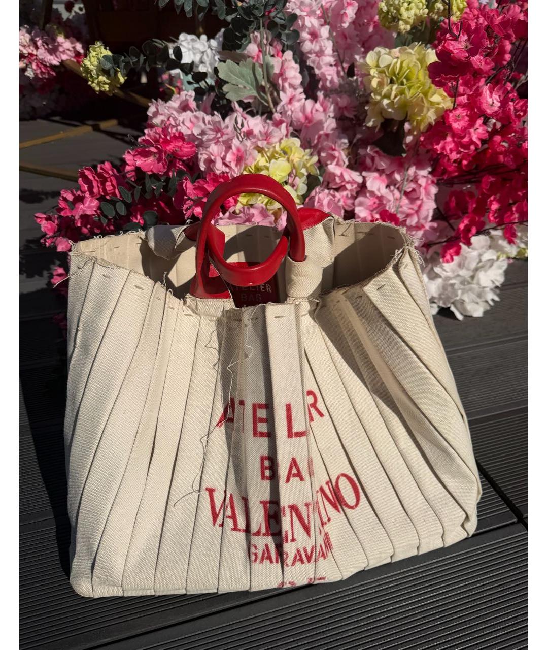 VALENTINO Бежевая хлопковая сумка тоут, фото 2