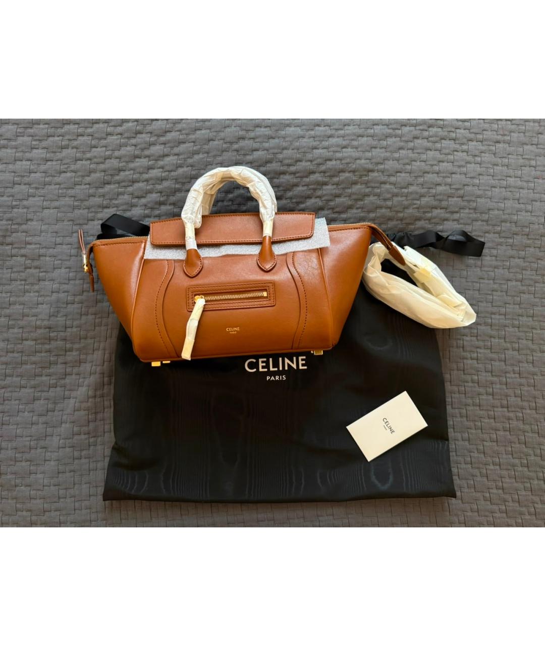 CELINE Коричневая кожаная сумка через плечо, фото 2