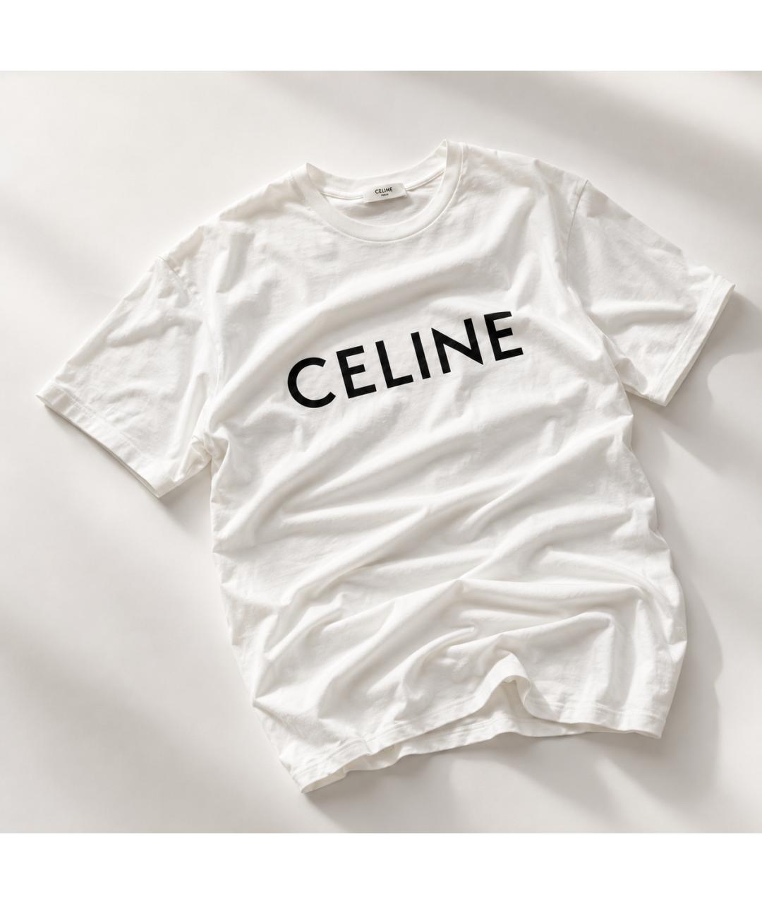 CELINE Белая хлопковая футболка, фото 2