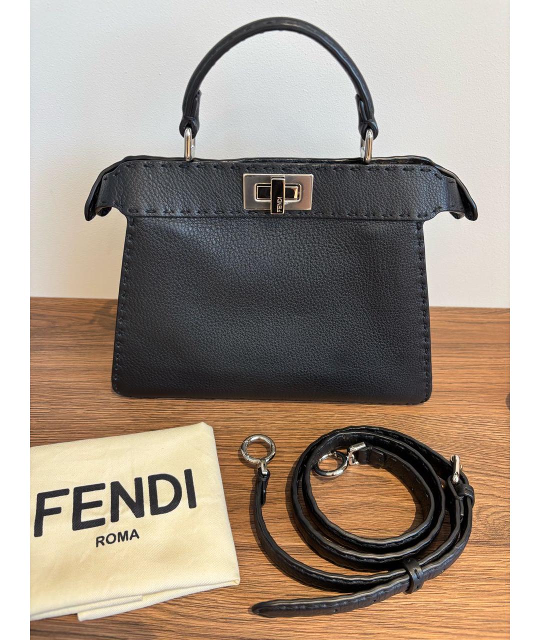 FENDI Черная кожаная сумка с короткими ручками, фото 5