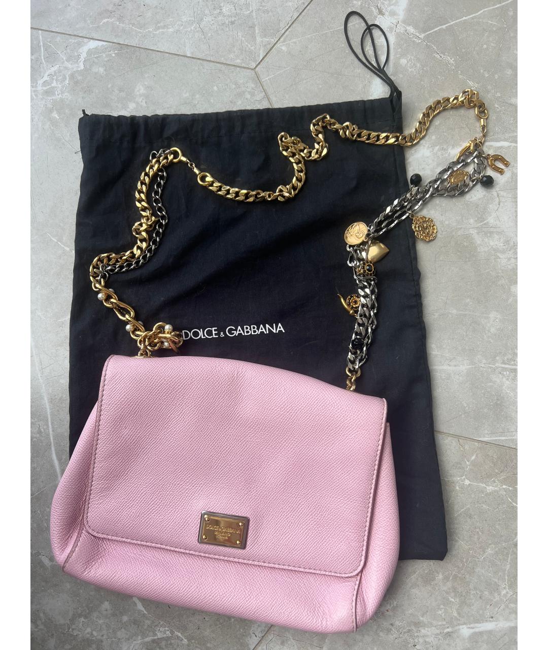 DOLCE&GABBANA Розовая кожаная сумка через плечо, фото 4