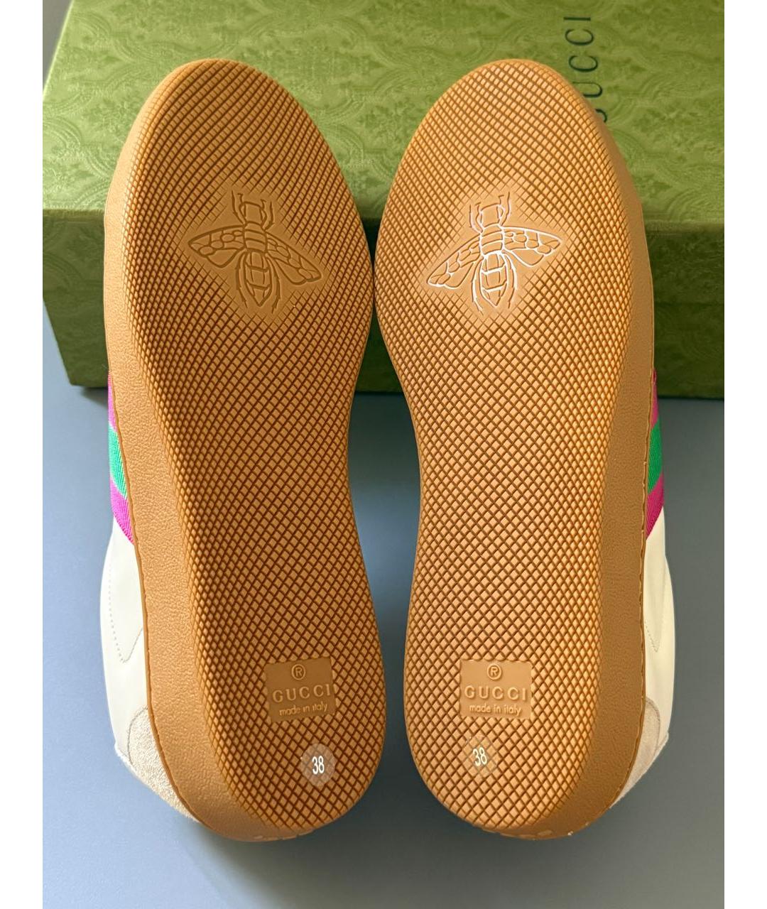 GUCCI Белые кожаные кеды, фото 5
