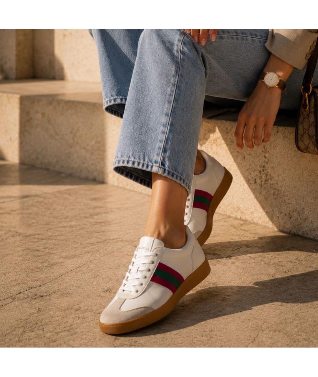 GUCCI Белые кожаные кеды, фото 4