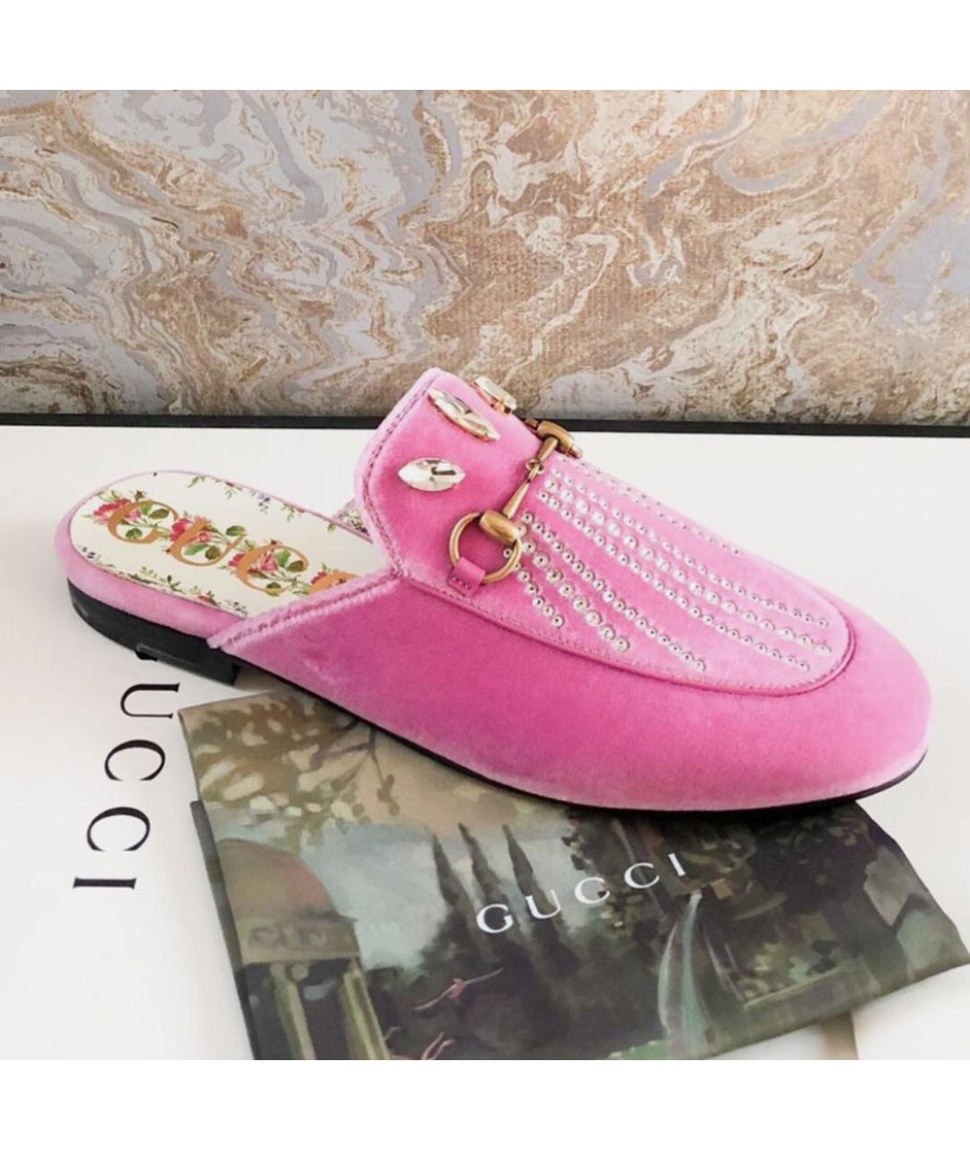 GUCCI Коралловые бархатные мюли, фото 7
