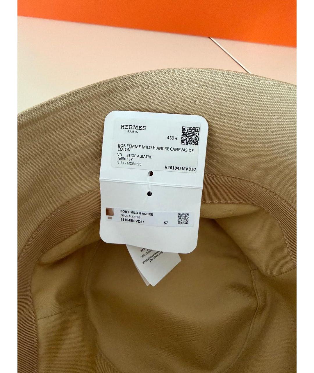 HERMES Бежевая хлопковая панама, фото 7