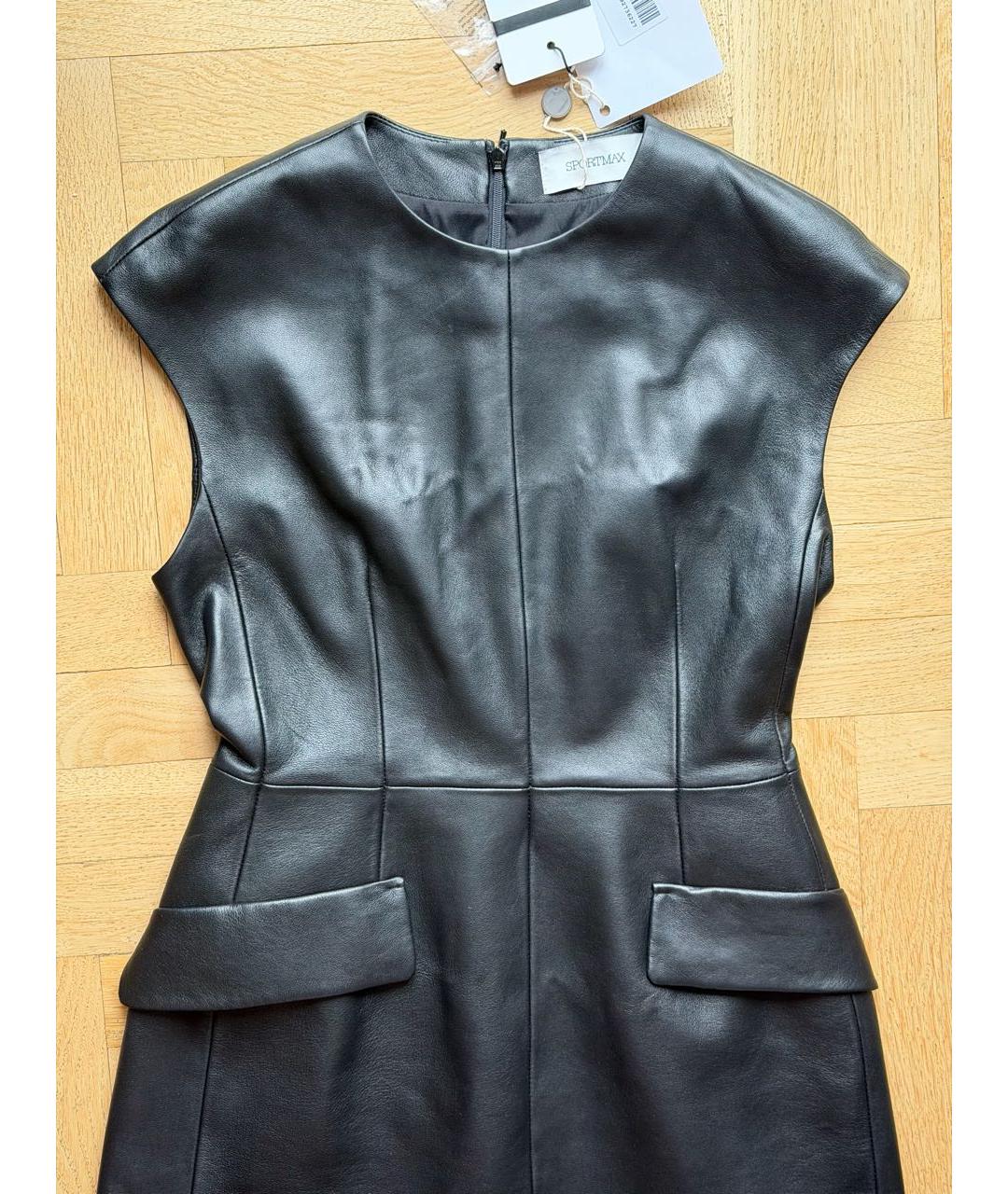 SPORTMAX Черное кожаное вечернее платье, фото 6