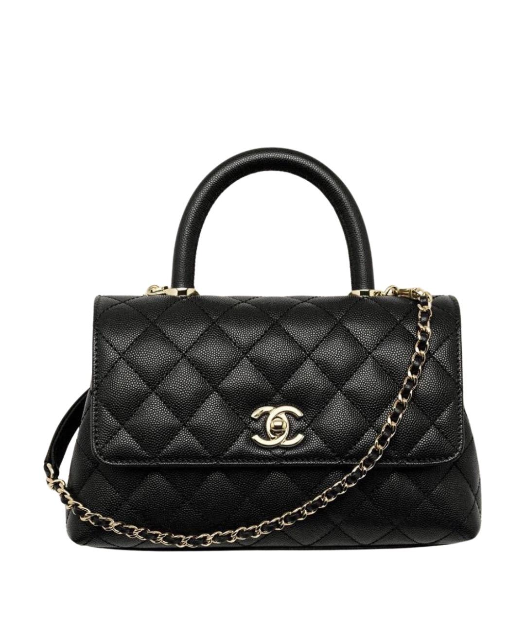 CHANEL Черная кожаная сумка с короткими ручками, фото 1