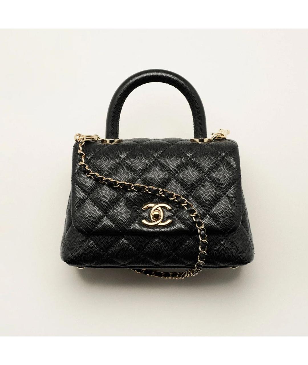 CHANEL Черная кожаная сумка с короткими ручками, фото 5
