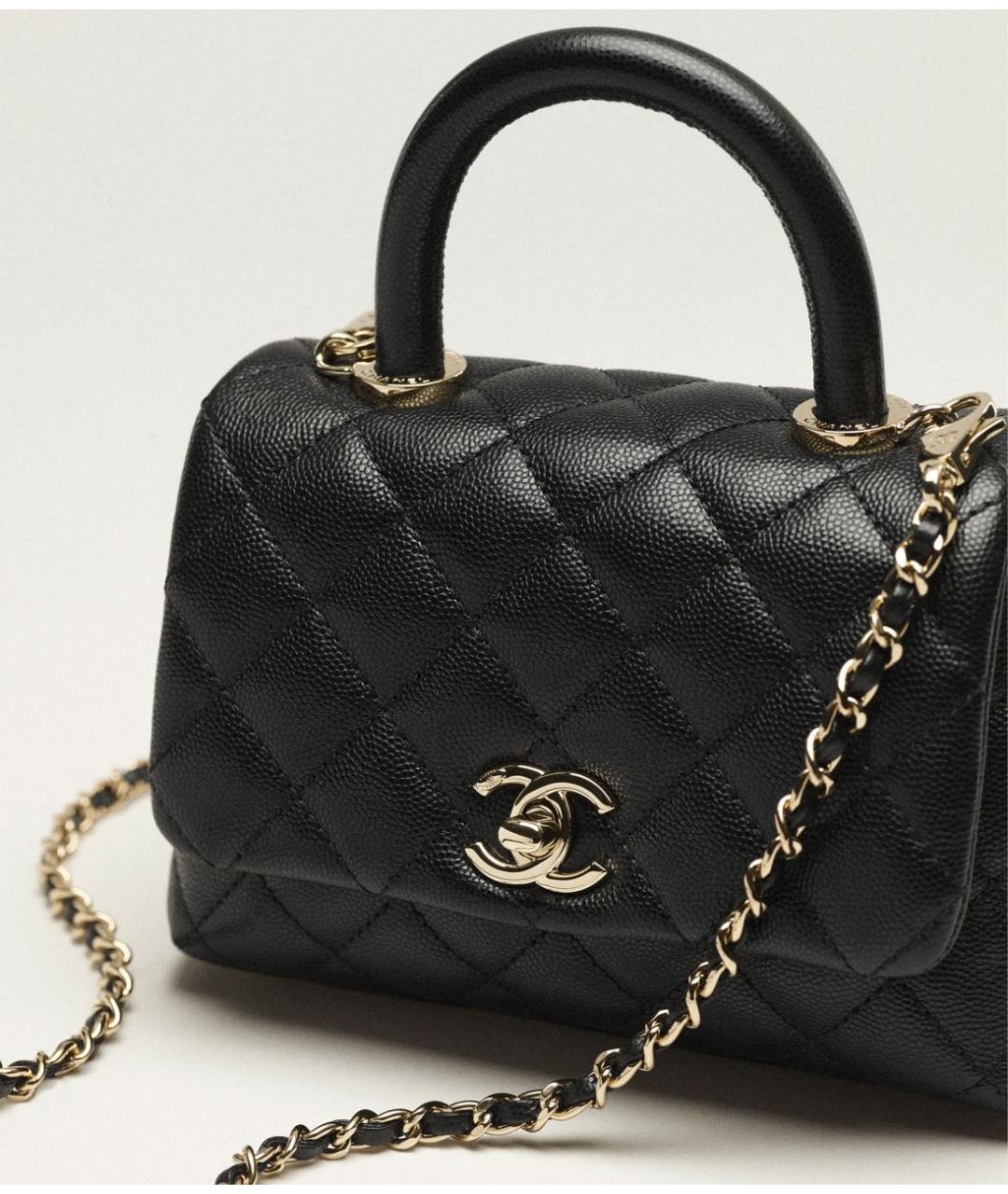 CHANEL Черная кожаная сумка с короткими ручками, фото 4