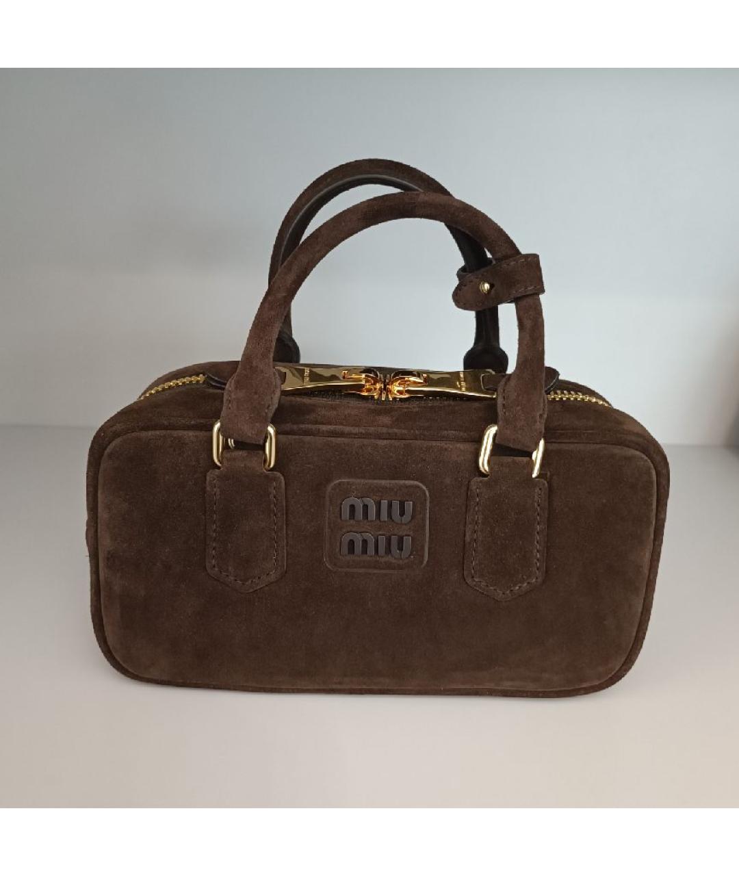 MIU MIU Коричневая замшевая сумка с короткими ручками, фото 7