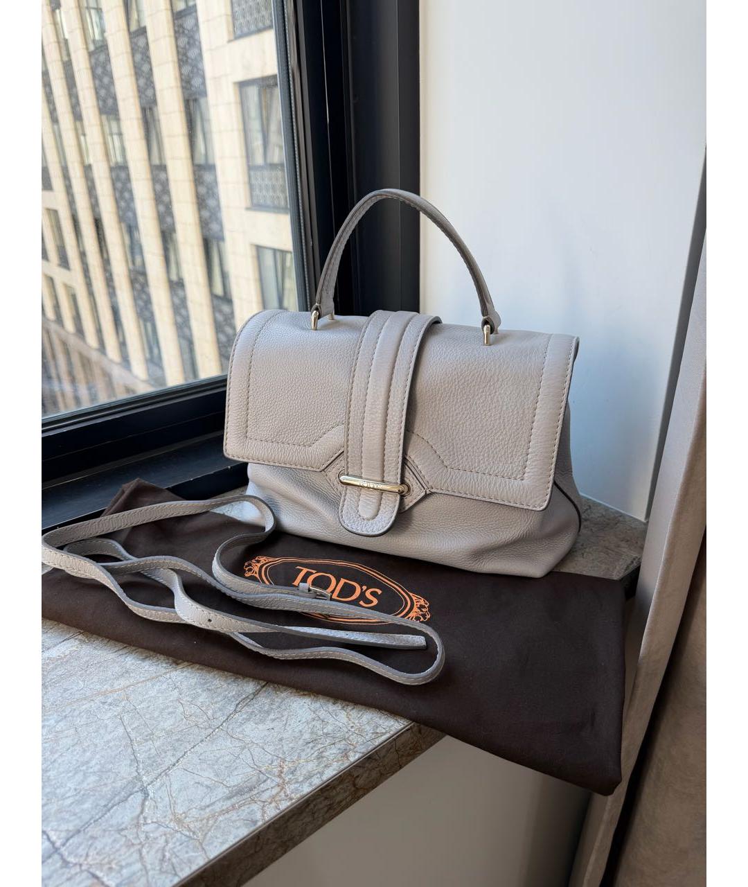 TOD'S Серая кожаная сумка с короткими ручками, фото 2