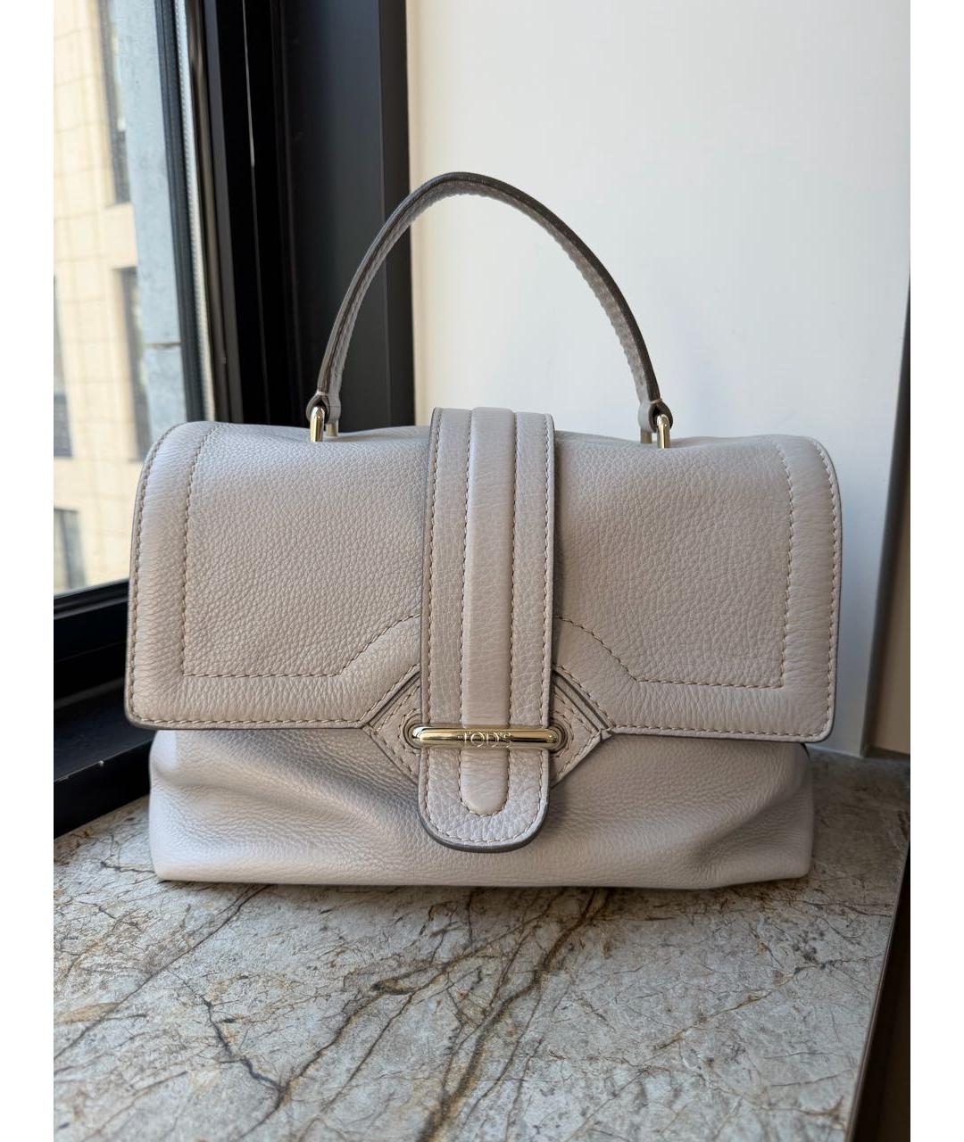 TOD'S Серая кожаная сумка с короткими ручками, фото 9