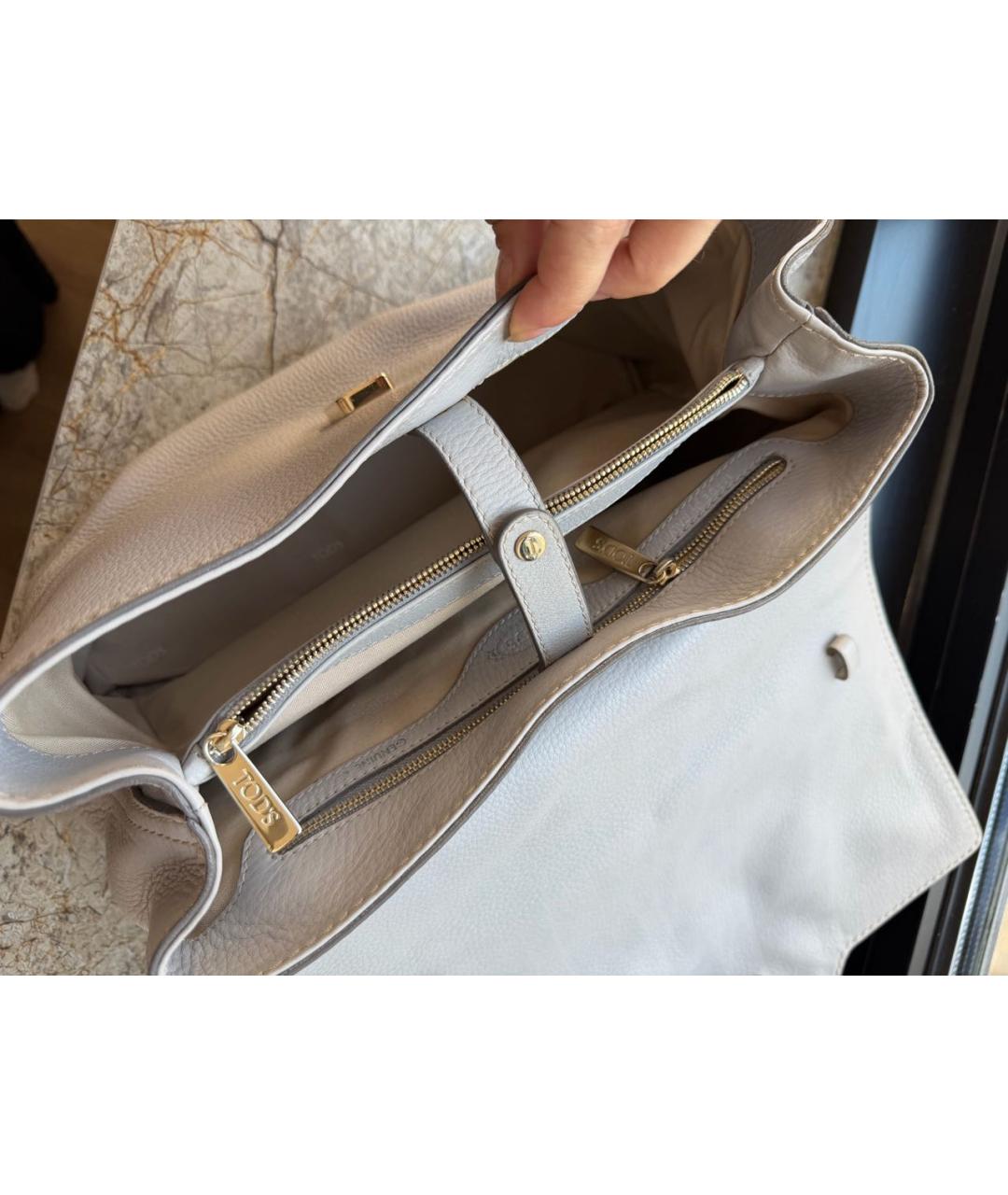 TOD'S Серая кожаная сумка с короткими ручками, фото 4