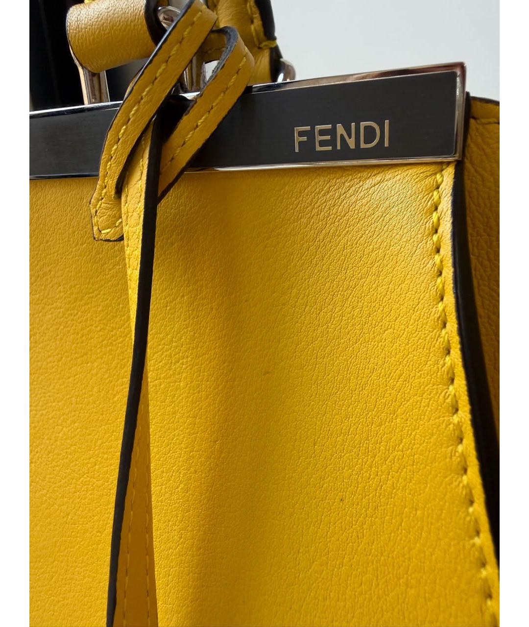 FENDI Желтая кожаная сумка с короткими ручками, фото 8