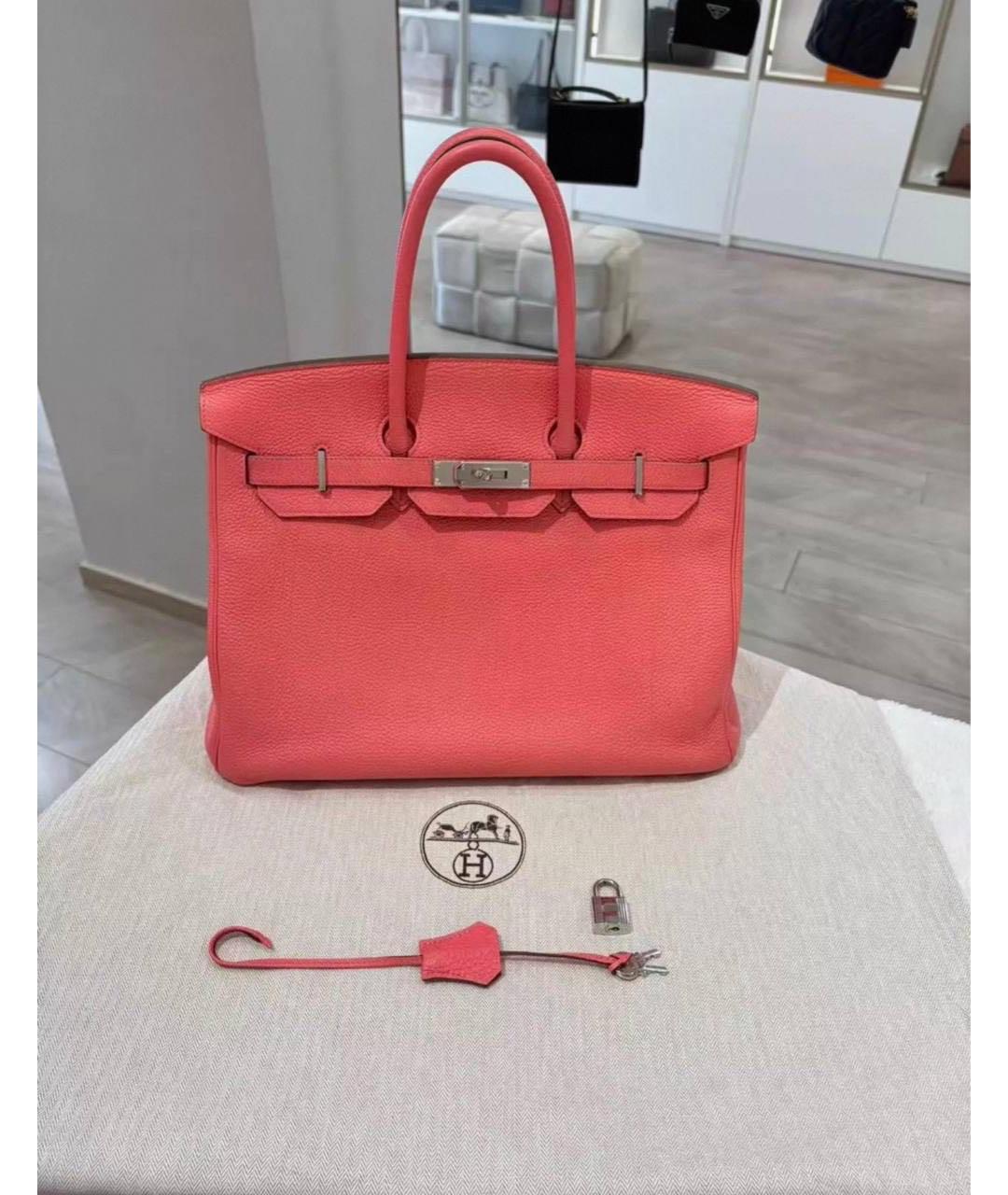 HERMES Коралловая кожаная сумка с короткими ручками, фото 5