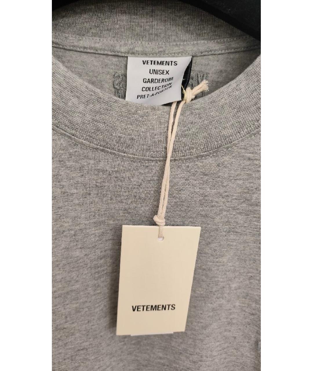 VETEMENTS Серая хлопковая футболка, фото 3