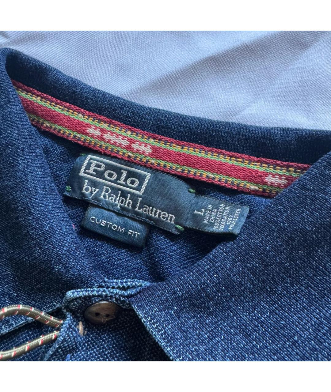 POLO RALPH LAUREN Темно-синее хлопковое поло с коротким рукавом, фото 3