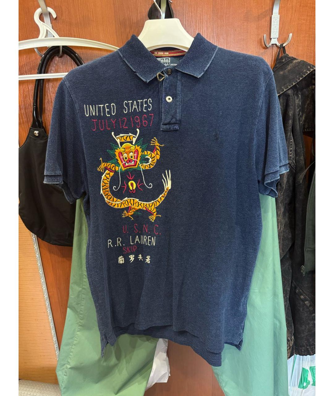 POLO RALPH LAUREN Темно-синее хлопковое поло с коротким рукавом, фото 2