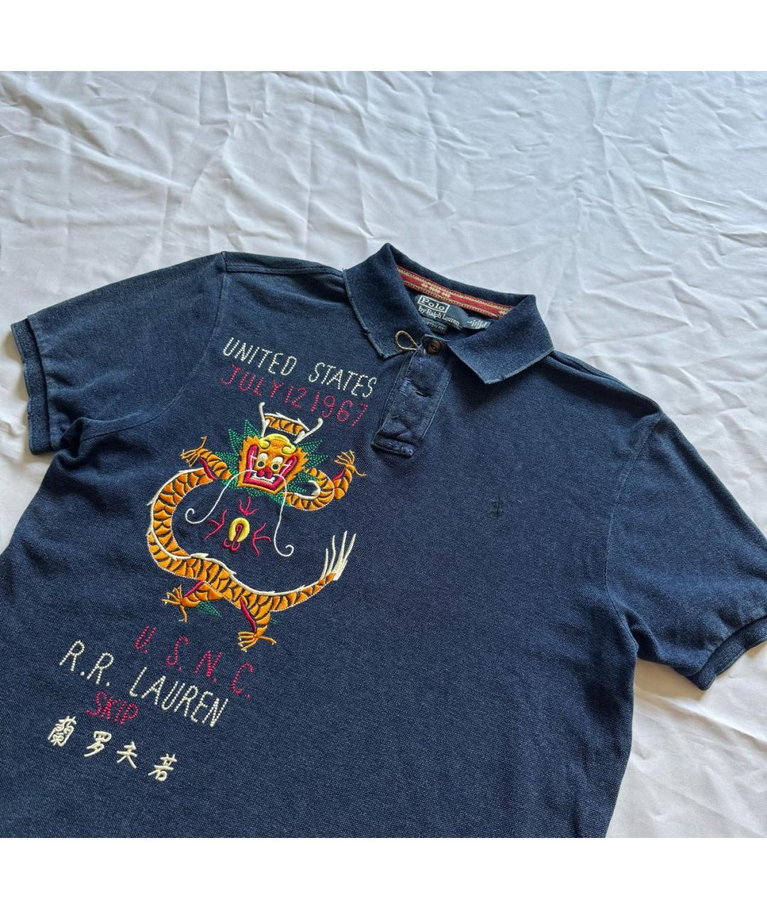 POLO RALPH LAUREN Темно-синее хлопковое поло с коротким рукавом, фото 9