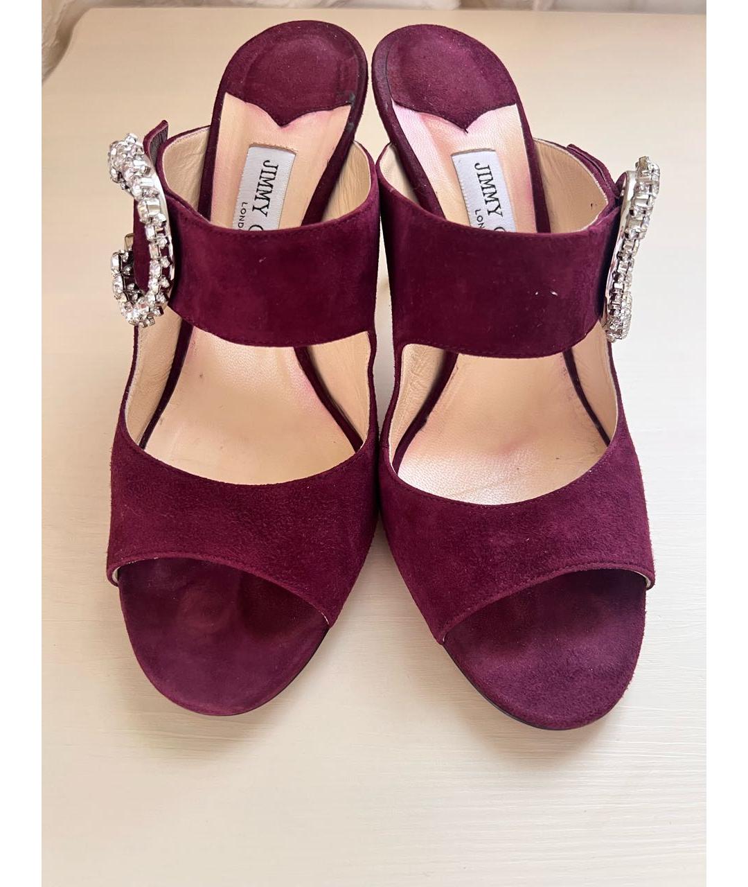 JIMMY CHOO Бордовые замшевые мюли, фото 2