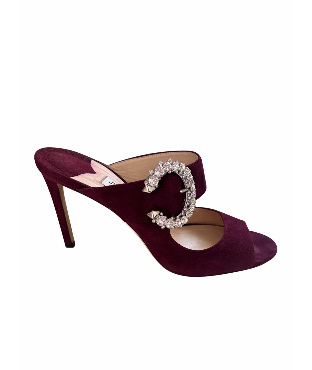 JIMMY CHOO Бордовые замшевые мюли, фото 1
