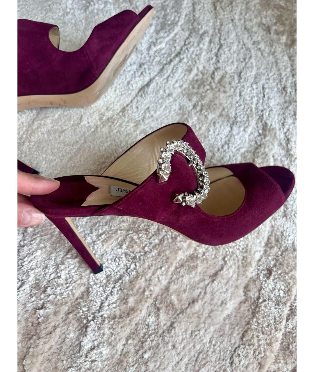 JIMMY CHOO Бордовые замшевые мюли, фото 5