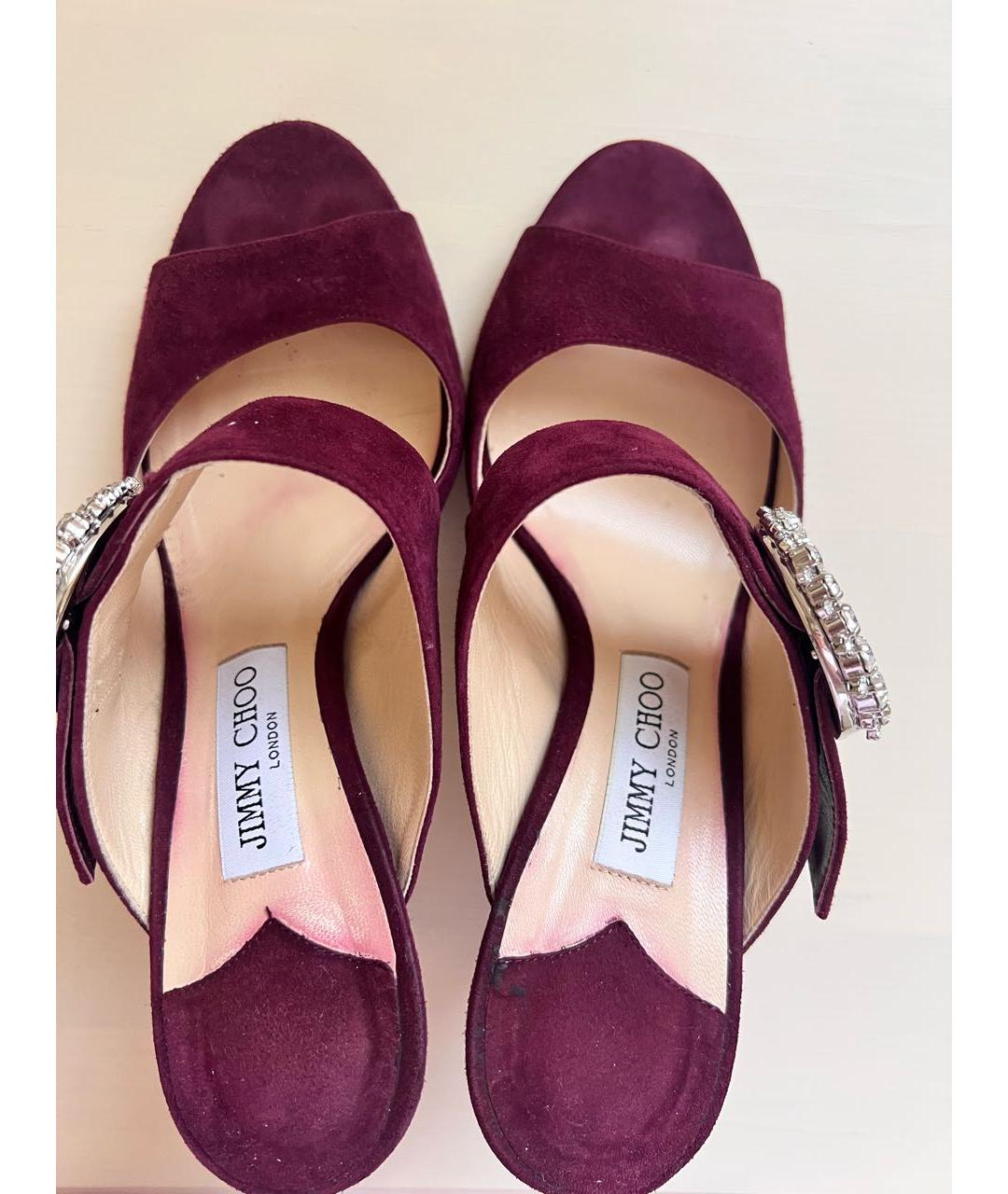 JIMMY CHOO Бордовые замшевые мюли, фото 3